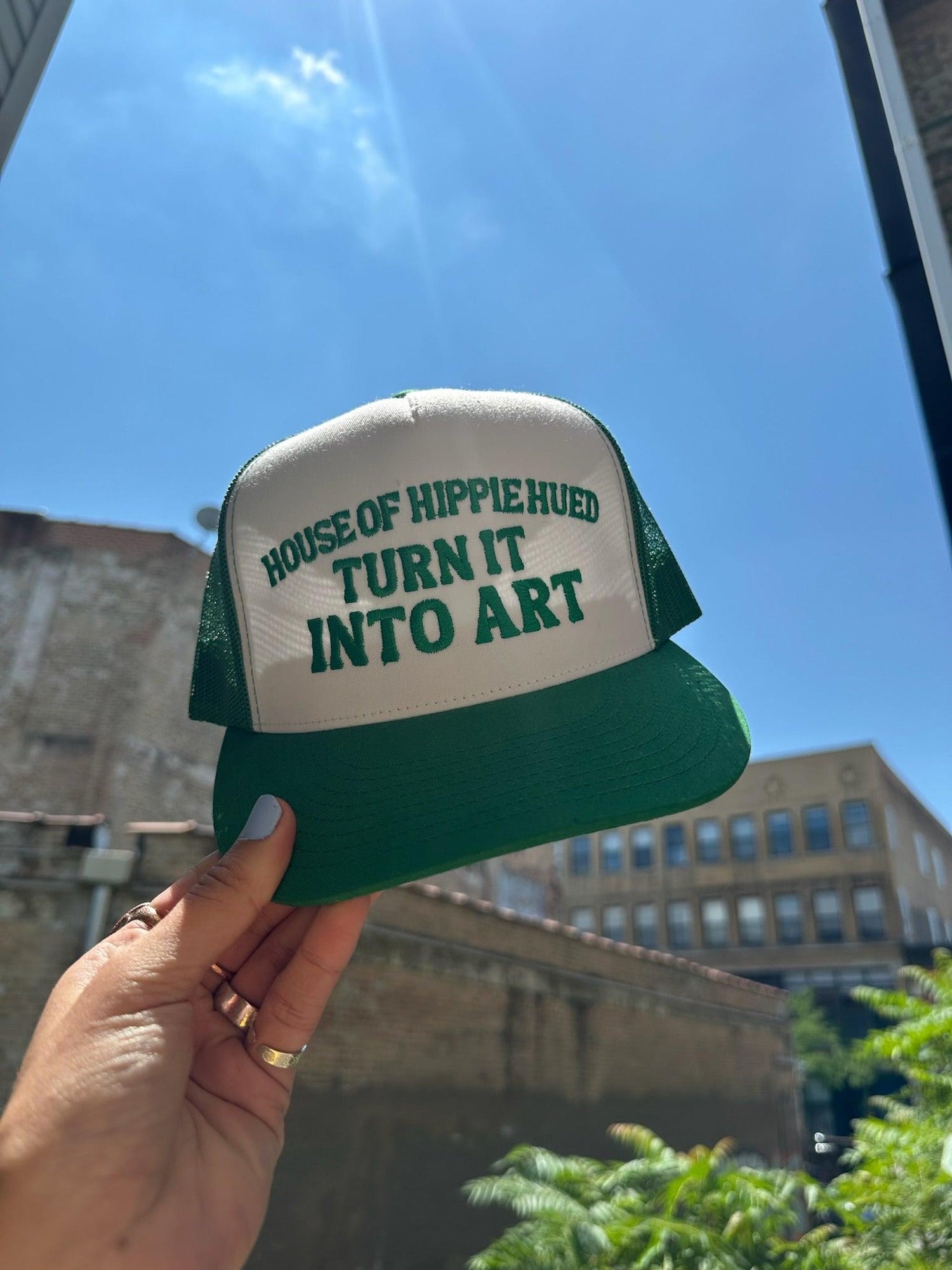 HH Turn it Into Art Green Trucker Cap - Hippie Hued