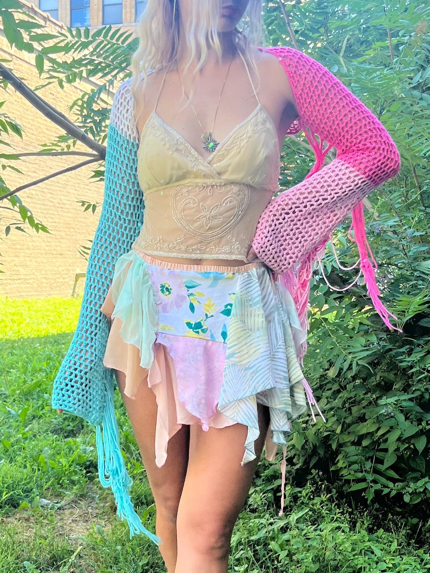 Reclaimed Miss Cotton Candy Mini Skirt - Hippie Hued