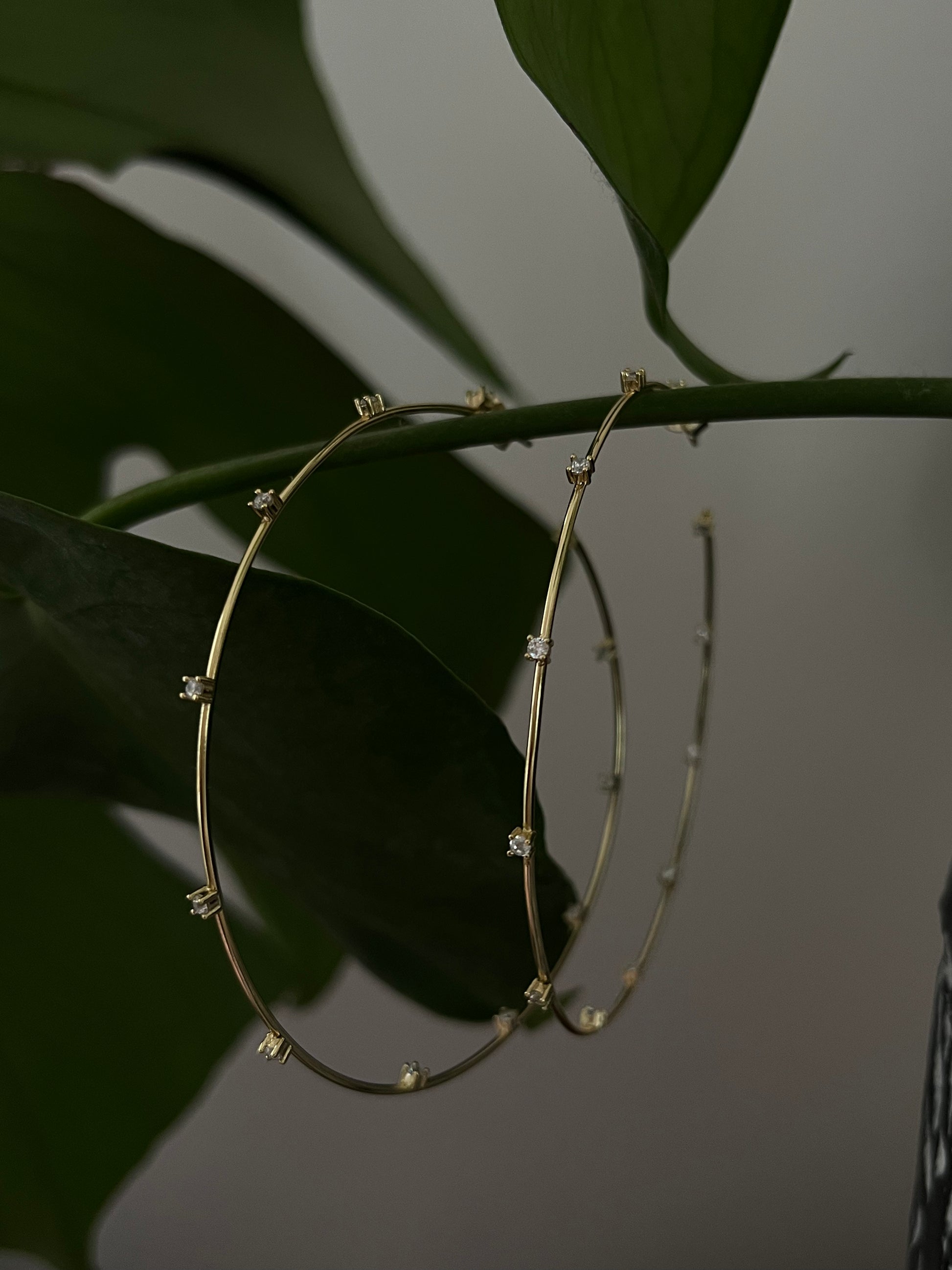 CZ Studded Thin Oversized Hoops - Hippie Hued